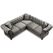 Deep button tufted gray velvet upholstered classic chesterfield l shaped sectional sofa by La Spezia additional picture 7