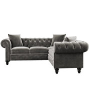 Deep button tufted gray velvet upholstered classic chesterfield l shaped sectional sofa by La Spezia additional picture 8