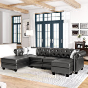 Black pu leather chesterfield sectional sofa set with storage ottoman additional photo 2 of 16