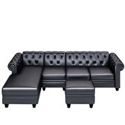 Black pu leather chesterfield sectional sofa set with storage ottoman by La Spezia additional picture 12