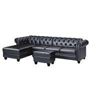 Black pu leather chesterfield sectional sofa set with storage ottoman by La Spezia additional picture 14