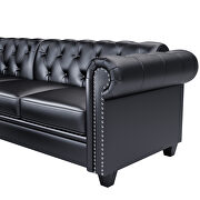 Black pu leather chesterfield sectional sofa set with storage ottoman by La Spezia additional picture 15