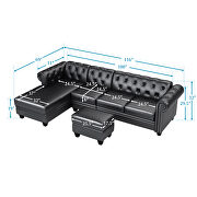 Black pu leather chesterfield sectional sofa set with storage ottoman by La Spezia additional picture 3