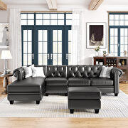 Black pu leather chesterfield sectional sofa set with storage ottoman by La Spezia additional picture 4