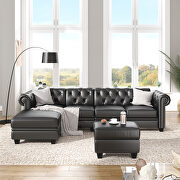 Black pu leather chesterfield sectional sofa set with storage ottoman by La Spezia additional picture 6