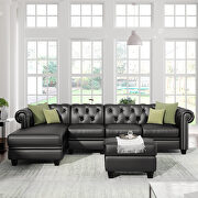 Black pu leather chesterfield sectional sofa set with storage ottoman by La Spezia additional picture 8