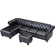 Black pu leather chesterfield sectional sofa set with storage ottoman by La Spezia additional picture 10