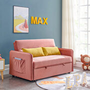 Pink compact soft velvet sofa bed pull-out sleeper 2 seater functional bed additional photo 5 of 16