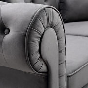 Dark gray tufted velvet upholstered rolled arm classic chesterfield sectional low back sofa additional photo 2 of 12
