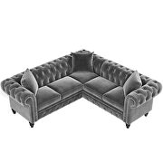 Dark gray tufted velvet upholstered rolled arm classic chesterfield sectional low back sofa by La Spezia additional picture 11