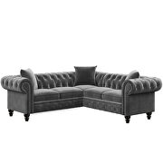 Dark gray tufted velvet upholstered rolled arm classic chesterfield sectional low back sofa by La Spezia additional picture 6