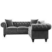 Dark gray tufted velvet upholstered rolled arm classic chesterfield sectional low back sofa by La Spezia additional picture 7