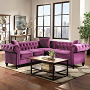 Purple tufted velvet upholstered rolled arm classic chesterfield sectional low back sofa by La Spezia additional picture 11