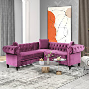 Purple tufted velvet upholstered rolled arm classic chesterfield sectional low back sofa by La Spezia additional picture 13