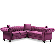 Purple tufted velvet upholstered rolled arm classic chesterfield sectional low back sofa by La Spezia additional picture 17
