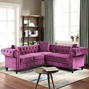 Purple tufted velvet upholstered rolled arm classic chesterfield sectional low back sofa by La Spezia additional picture 4