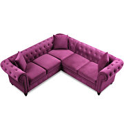 Purple tufted velvet upholstered rolled arm classic chesterfield sectional low back sofa by La Spezia additional picture 9