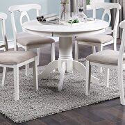 White finish classic design 5pc set round dining table and 4 side chairs with cushion fabric upholstery seat by La Spezia additional picture 3