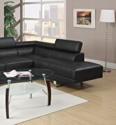 Black faux leather adjustable headrest sectional sofa with right facing chaise by La Spezia additional picture 7