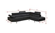 Black faux leather adjustable headrest sectional sofa with right facing chaise by La Spezia additional picture 8