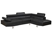 Black faux leather adjustable headrest sectional sofa with right facing chaise by La Spezia additional picture 10