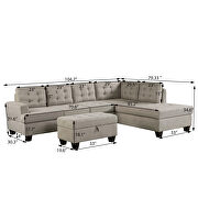 Gray 3-piece sectional sofa with chaise lounge and storage ottoman by La Spezia additional picture 13