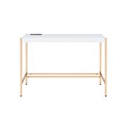 White top ang gold finish metal legs writing desk with usb port by La Spezia additional picture 2