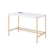 White top ang gold finish metal legs writing desk with usb port by La Spezia additional picture 3