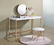 White top ang gold finish metal legs writing desk with usb port by La Spezia additional picture 5