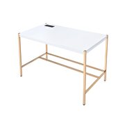 White top ang gold finish metal legs writing desk with usb port by La Spezia additional picture 6