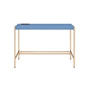Navy blue top ang gold finish metal legs writing desk with usb port by La Spezia additional picture 6