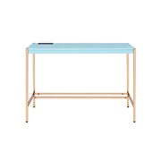Blue top ang gold finish metal legs writing desk with usb port by La Spezia additional picture 5