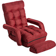 Red folding lazy floor chair sofa lounger bed with armrests and a pillow additional photo 2 of 15