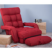 Red folding lazy floor chair sofa lounger bed with armrests and a pillow additional photo 3 of 15