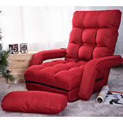 Red folding lazy floor chair sofa lounger bed with armrests and a pillow additional photo 4 of 15