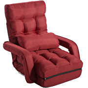 Red folding lazy floor chair sofa lounger bed with armrests and a pillow by La Spezia additional picture 9