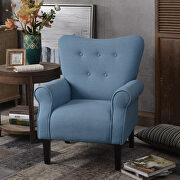 Blue linen modern wing back accent chair additional photo 2 of 9