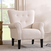 Cream linen modern wing back accent chair additional photo 2 of 10