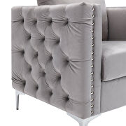 Modern button tufted gray velvet accent armchair additional photo 5 of 18