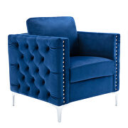Modern button tufted navy velvet accent armchair additional photo 4 of 19