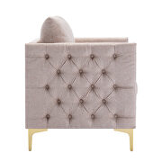 Modern button tufted tan linen accent armchair additional photo 4 of 17