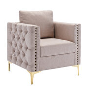 Modern button tufted tan linen accent armchair additional photo 5 of 17