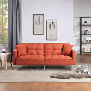 Orange linen upholstered modern convertible folding futon sofa bed additional photo 2 of 11