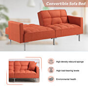 Orange linen upholstered modern convertible folding futon sofa bed additional photo 4 of 11