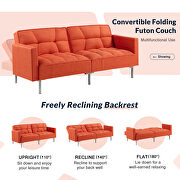Orange linen upholstered modern convertible folding futon sofa bed additional photo 5 of 11