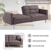 Brown linen upholstered modern convertible folding futon sofa bed additional photo 3 of 10