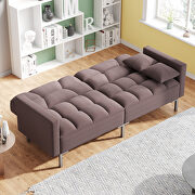 Brown linen upholstered modern convertible folding futon sofa bed additional photo 4 of 10