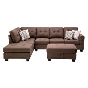 Chocolate linen reversible sectional sofa with 2 outlets & usb ports additional photo 2 of 19