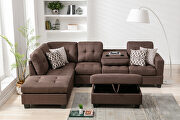 Chocolate linen reversible sectional sofa with 2 outlets & usb ports by La Spezia additional picture 14
