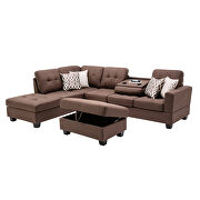 Chocolate linen reversible sectional sofa with 2 outlets & usb ports by La Spezia additional picture 15